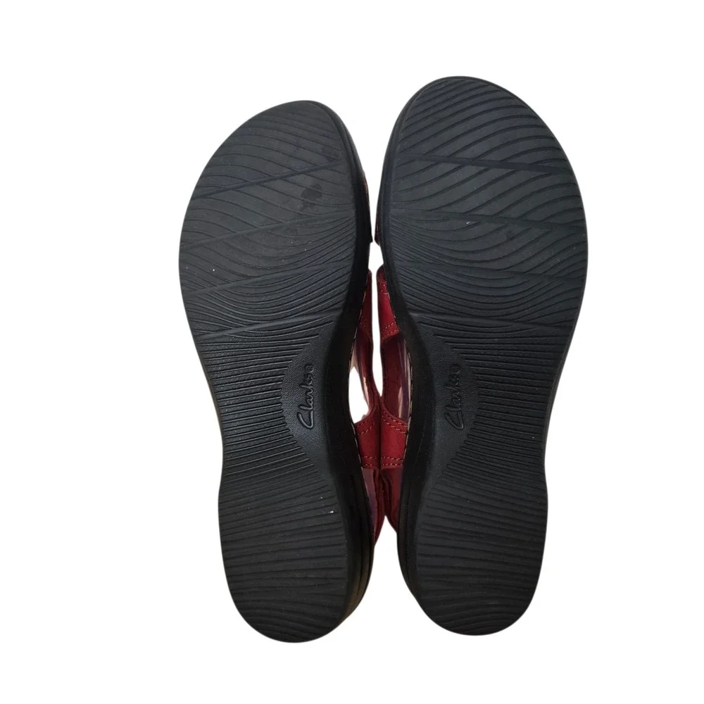 Clarks Collection Womens Red Leather Slingback Wedge Sandals Size 8 M